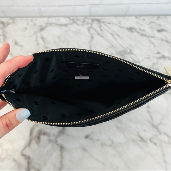 Kate Spade Natalia Large Quilted Leather Zip Pouch Wristlet Wallet Clutch Black - Picture 5 of 7